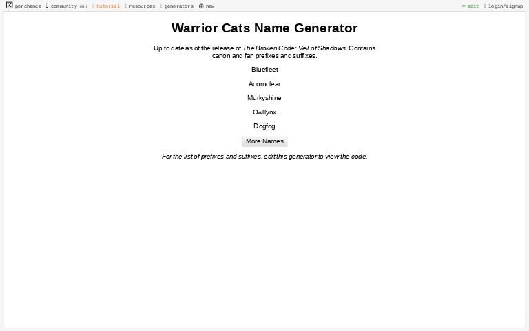 Warrior Cats Name Generator ― Perchance