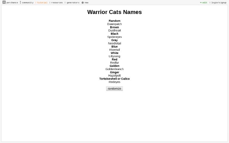 Warrior Cats Names ― Perchance Generator