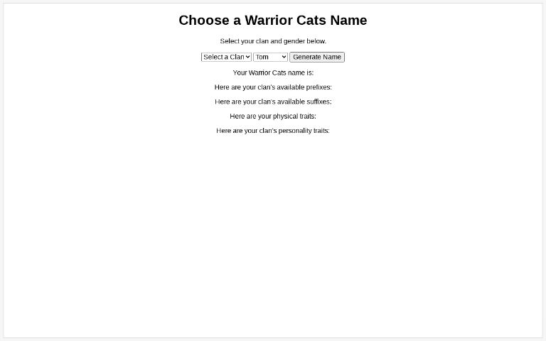 Choose a Warrior Cats Name ― Perchance Generator