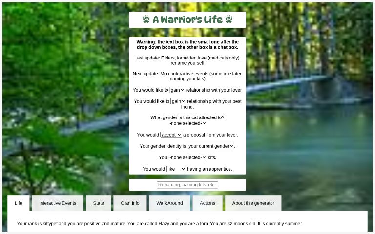 A Warrior S Life Perchance Generator