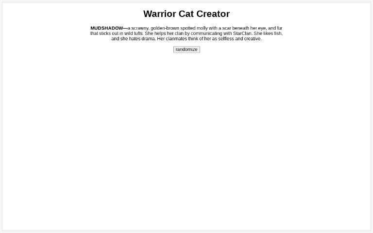 Warrior Cat Creator ― Perchance Generator