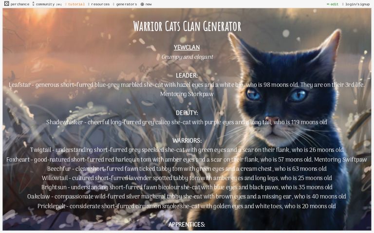 Warrior Cats Clan Generator ― Perchance