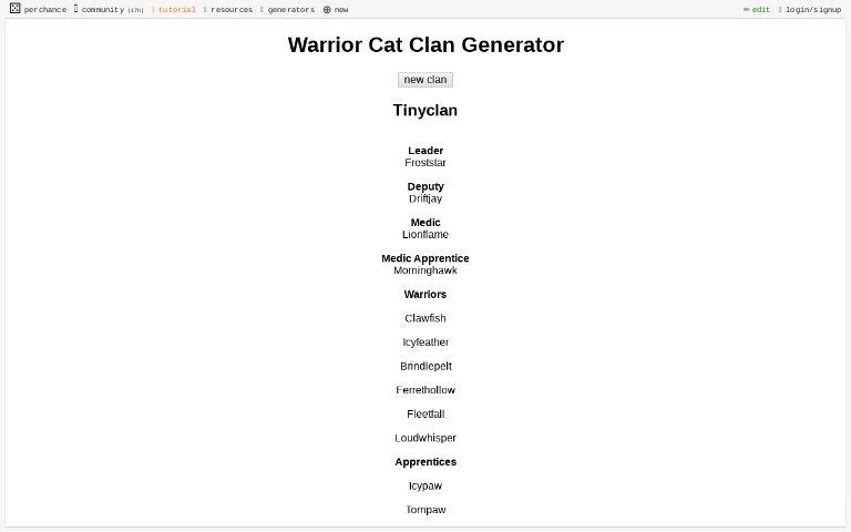 Warrior Cat Clan Generator