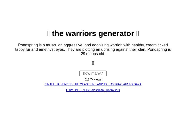 Riverswipe! I used the random warrior generator and got this