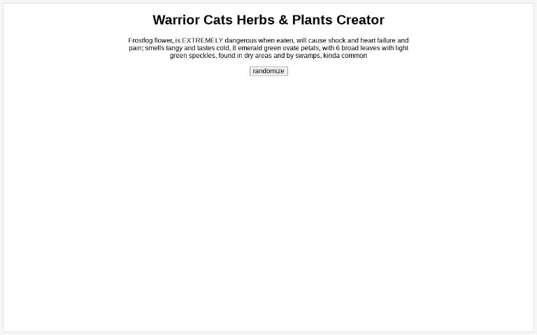 Warrior Cats Herbs & Plants Creator ― Perchance Generator