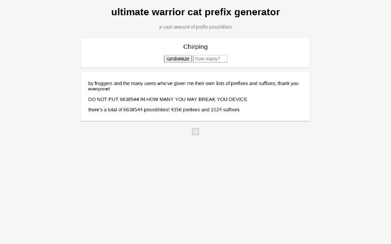 Ultimate Warrior Cat Prefix Generator