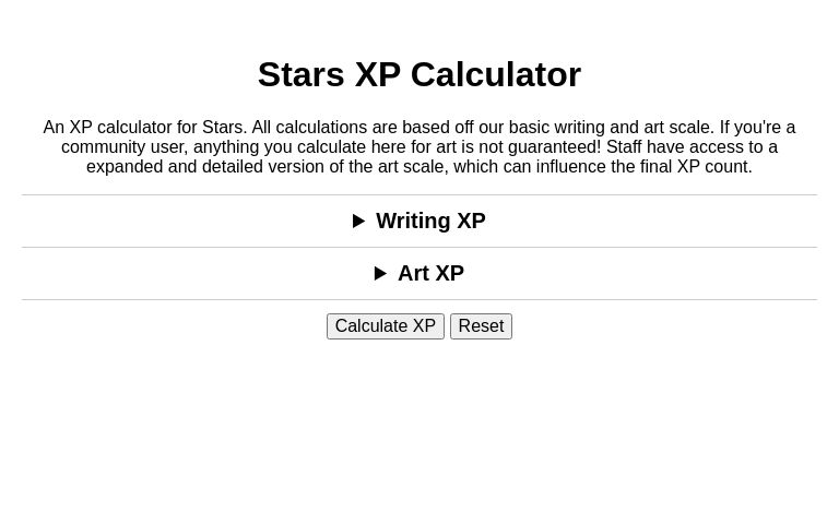 Stars XP Calculator ― Perchance Generator