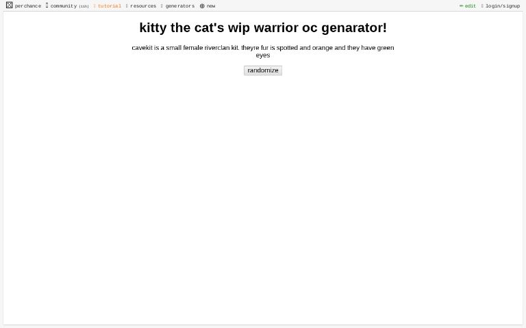 Kitty The Cat S Wip Warrior Oc Genarator Perchance Generator