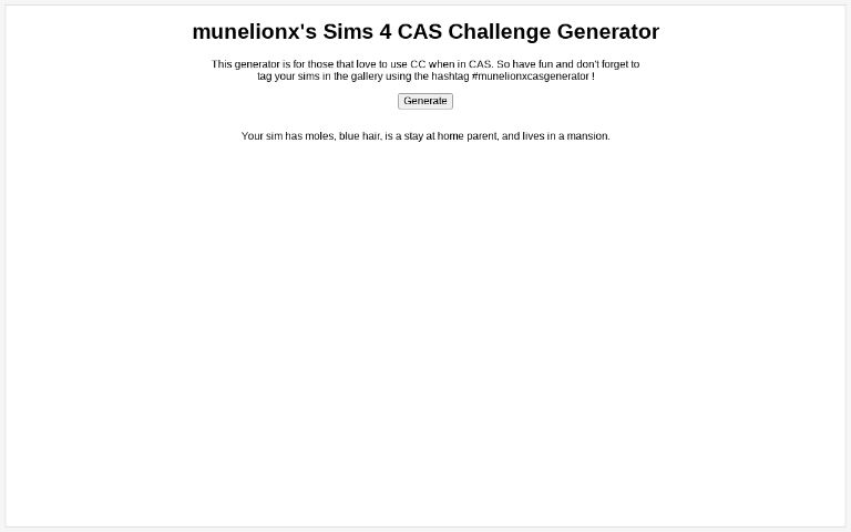 munelionx's Sims 4 CAS Challenge Generator