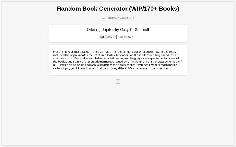 Random Book Generator (WIP/170+ Books)