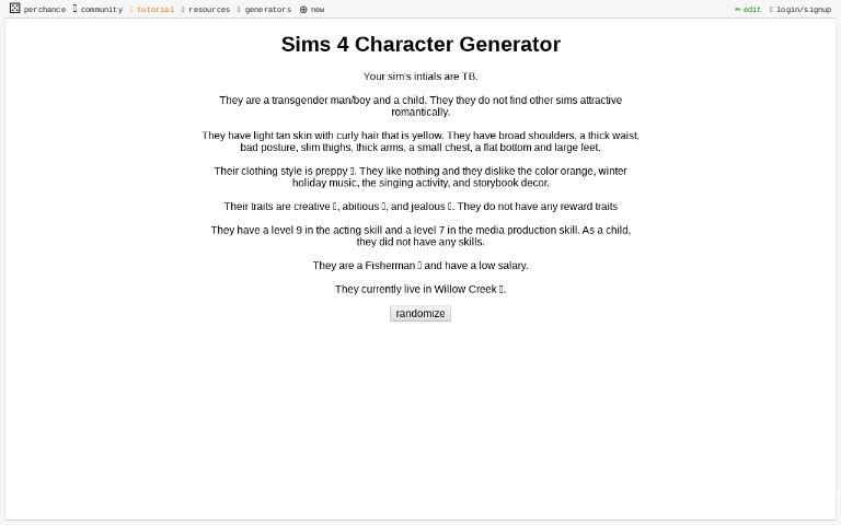 Sims 4 Character Generator