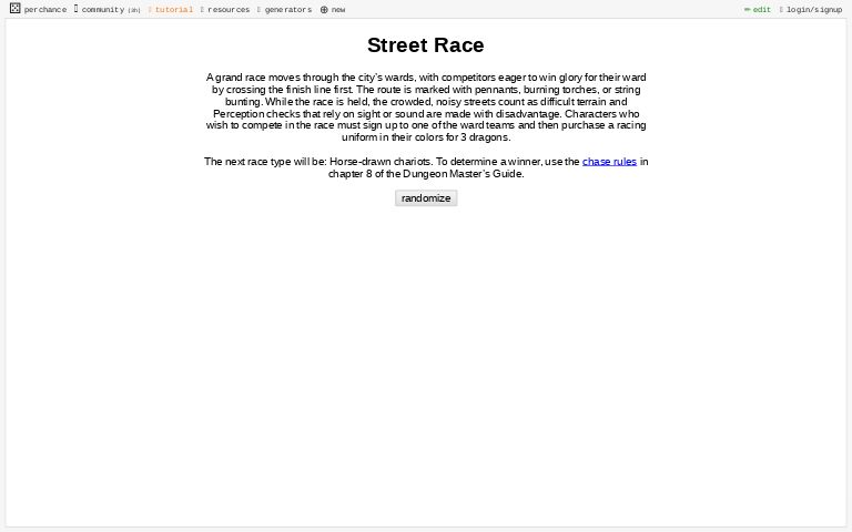 Street Race ― Perchance Generator