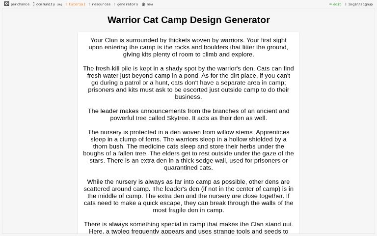 Warrior Cat Camp Design Generator ― Perchance