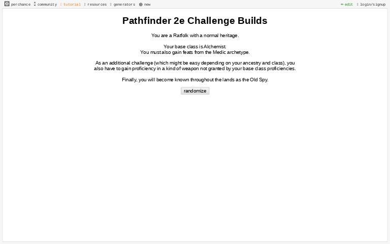 Pathfinder 2e Challenge Builds Perchance Generator