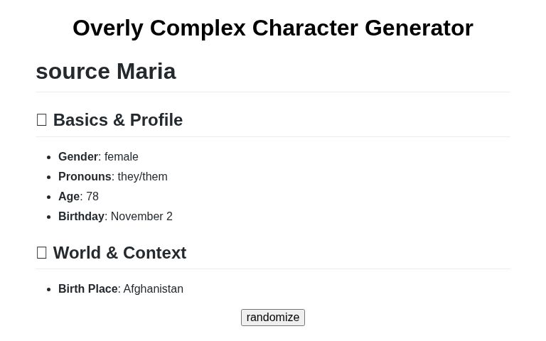 Overly Complex Character Generator