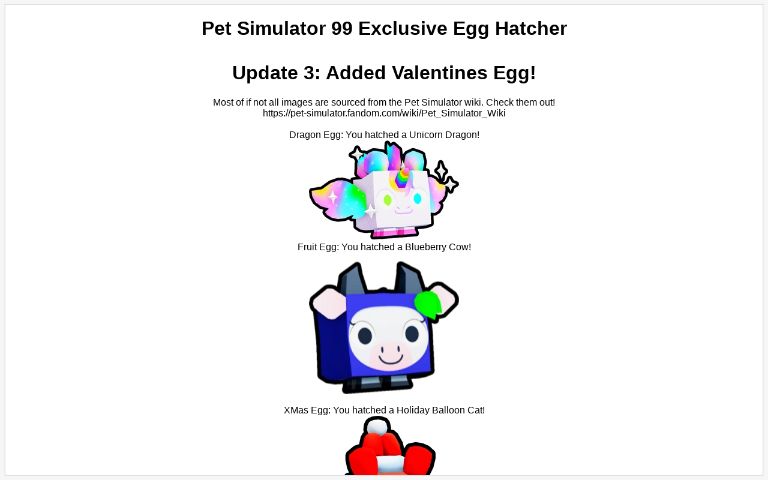 Pet Simulator 99 Exclusive Egg HatcherUpdate 3: Added Valentines Egg ...