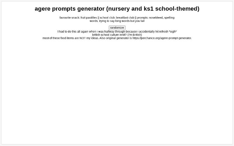 agere prompts generator (nursery and ks1 school-themed)