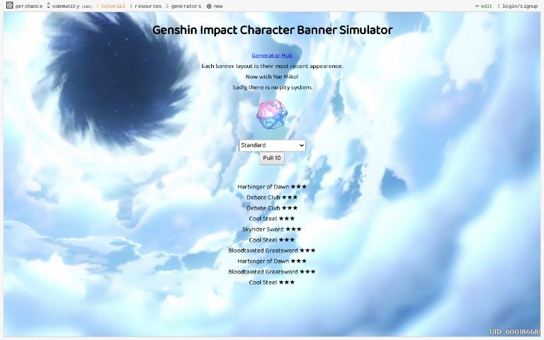 Genshin Impact Character Banner Simulator ― Perchance Generator