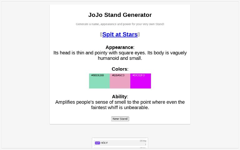 Jojo's Amazing Stand Generator, JoJo's Bizarre Adventure