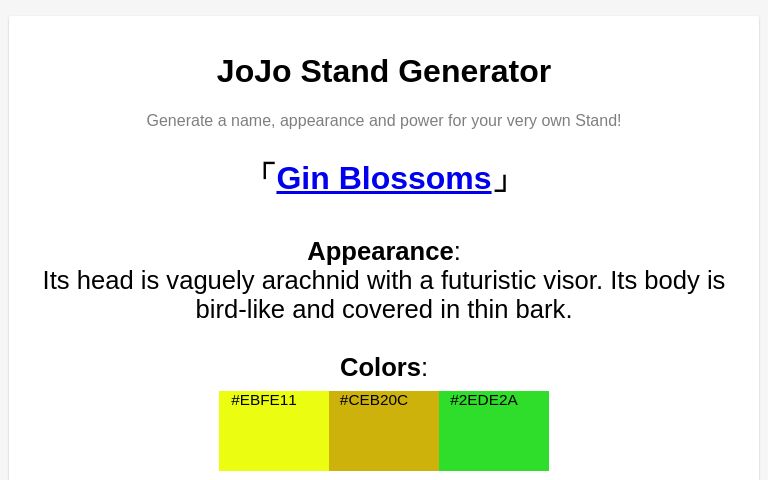 JoJo Stand Generator ― Perchance