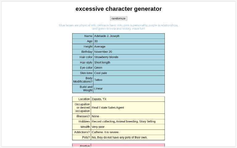 excessive character generator