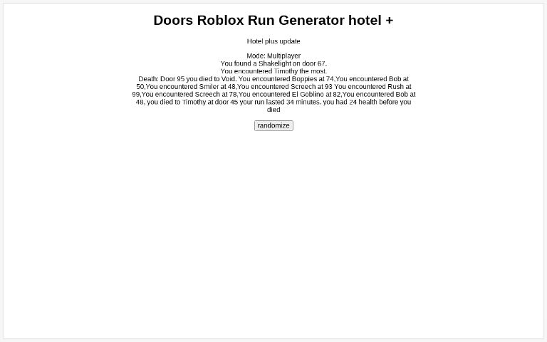 Doors Roblox Run Generator hotel + ― Perchance