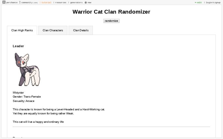 Warrior Cat Clan Randomizer ― Perchance Generator