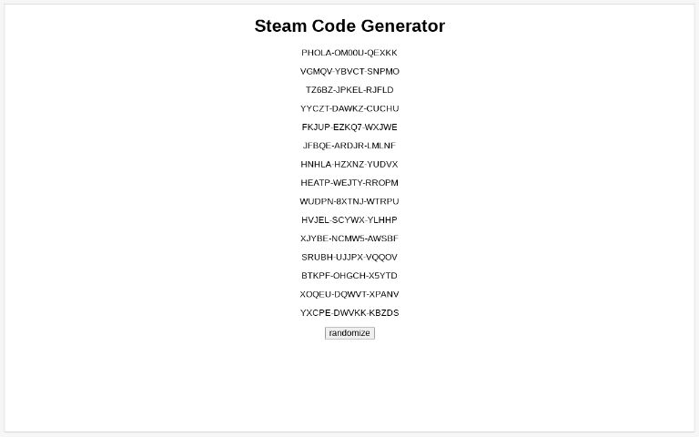 Steam Code Generator