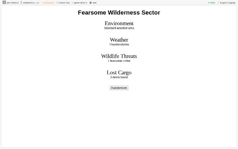 Fearsome Wilderness Sector ― Perchance Generator
